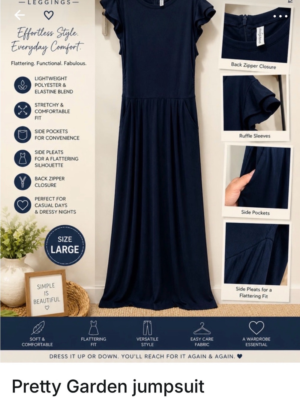 Pretty Garden Navy Ruffle-Sleeve Jumpsuit